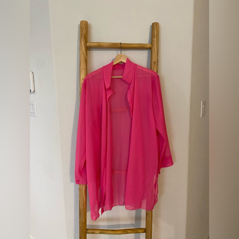Pink Sheer Swimsuit Button Down